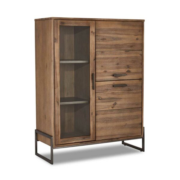 Möbel4Life Highboard Vitrine aus Akazie Massivholz 100 cm breit