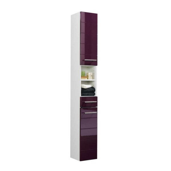 Star Möbel Hochschrank für Bad Aubergine Hochglanz