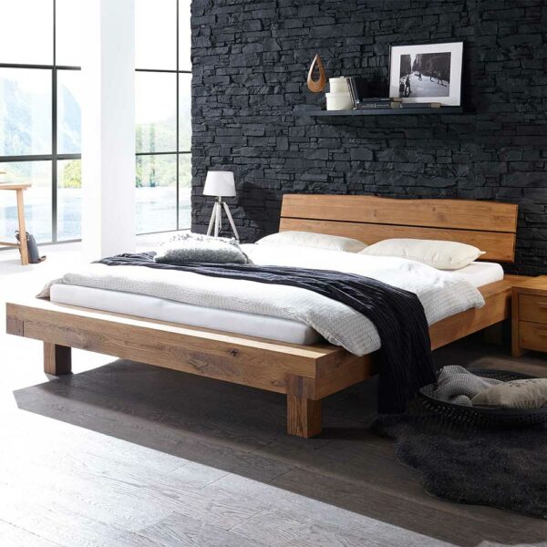 TopDesign Doppelbett aus Wildeiche Massivholz Landhausstil