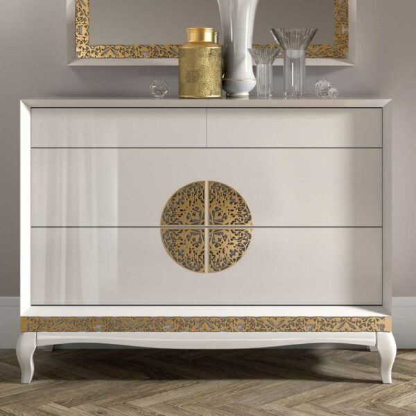 Basilicana Italienisches Design Sideboard in Weiß Blattgold verziert